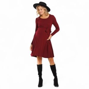 Pact Organic Cotton Women's Red Fit & Flare Tie Dress Small